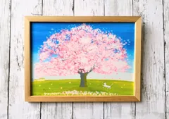 『春だ』 アート ポスター  桜 春 花 猫 絵 絵画 アクリル画 インテリア 風水 風景画 桜の絵  A4