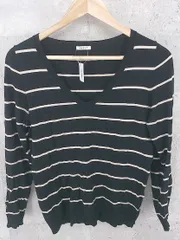 ◇ PLS+T(PLST) プラステ ストライプ Vネック 長袖 ニット セーター 2 ブラック オフホワイト * 1002800182176 【中古】 【1002800182176】