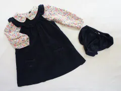 ラルフローレン ralph lauren アウトレット 子供服 女の子 18M 約 90cm 95cm ベビー服 長袖 ブラウス ジャンパースカート カバーパンツ 3点 リバティ 紺 コーデュロイ 秋 冬 ★3 セットアップ ガールズ 【中古】