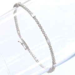 ブレスレット メンズ K18WG 18金 ダイヤモンド 1カラット バゲットカット ラウンドブリリアントカット ホワイトゴールド レディース 男女兼用 ユニセックス 細身 日本製 刻印入り 鑑別書付き シンプル プレゼント ギフト