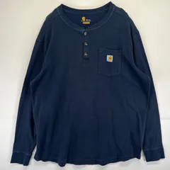古着 カーハート Carhartt 長袖Tシャツ 大きいサイズ 厚手 プルオーバー ヘンリーネック ワンポイントロゴ 3XL  ネイビー メンズ