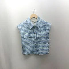 ◇ ⊇ ZARA ザラ 総柄 ベストジャケット サイズXS ブルー系 レディース E  【1502030029451】