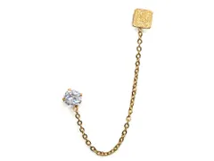 ボディピアス 16G ストレートバーベル 2連 チェーン付(ゴールド)(スクエア)