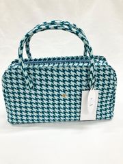 ≪花ラブリ≫☆☆RB243PB  新品　利休バッグ　千鳥格子　水色　ブルー　青　ポリエステル　和装バッグ　着物バッグ　茶会　茶事　茶席