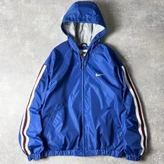 90s NIKE スウォッシュ 刺繍 フルジップ ナイロン パーカー ジャケット XL / 90年代 オールド ナイキ スウッシュ フード ブルー ライン
