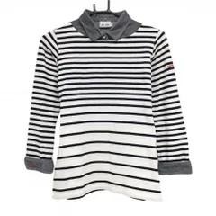 【美品】アディダス 襟付き長袖シャツ 白×ネイビー ボーダー 重ね着風 レディース M/M ゴルフウェア adidas