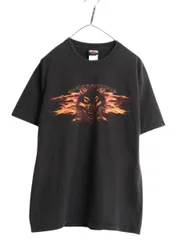 【お得なクーポン配布中!】 00s USA製 ハーレー ダビットソン 両面 プリント Tシャツ メンズ L 古着 オールド オフィシャル ウルフ ファイヤー バイク グラフィック 黒
