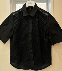 ΩNA3557 上品！LOUIS VUITTON ルイヴィトン レース モノグラム 半袖 シャツ カットソー トップス ブラック サイズ40