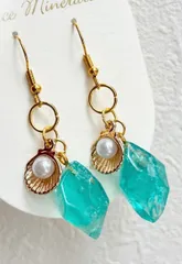 鉱石型ピアス【mermaid】低アレルギー性ステンレス