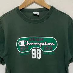 (^w^)b Champion チャンピオン 半袖  Tシャツ プルオーバー クルーネック 緑系 グリーン系 ロゴ 刺繍 英字 1919 98 プリント アメカジ ストリート デイリー コットン 綿 100% ベーシック 定番 トップス メンズ サイズM