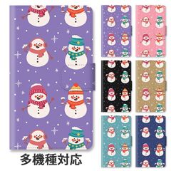 ほぼ全機種対応 スマホケース スマホカバー 手帳型 雪だるま スノーマン 雪 雪の結晶 ic_t419