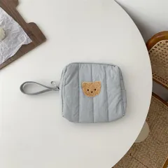 ☆ グレー ☆ おむつポーチ 収納 ハンドバッグ 刺繍 くま おむつポーチ コンパクト 刺繍 マザーズポーチ おむつ入れ おもちゃ入れ マザーズバッグ マザーズバック キルト コットン 収納 かわいい 可愛い くま 熊 クマ 男の子 女の子 ベビー 赤ちゃん