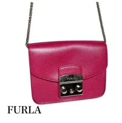 極美品 FURLA フルラ メトロポリス バッグ ゴールドチェーン レッド