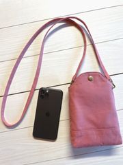 11号帆布スマホポシェット　スマホショルダー　スマホポーチ くすみカラー　ピンク