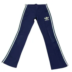 古着 adidas アディダス トラックパンツ  刺繍 トレフォイルロゴ ブラック×イエローライン 85サイズ XSサイズ 257-54