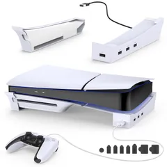 【数量限定】ポートキャップ セット付き 放熱改善 傷付き防止 PS5 PS5 地震対策 slim 転倒防止 ４つのUSBポート付き ディスク slim用収納アクセサリー 横置き & スタンド Slim用 デジタル版対応(ホワイト) 対応】PS5 ISTATSO