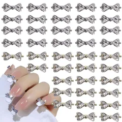 ネイルパーツ リボン 40個セット 3d 立体 蝶結び リボン 蝶 可愛い ネイルストーン キラキラ ラインストーン ネイルデコパーツ ジュエリーパーツ ファッション アクセサリー グリッター