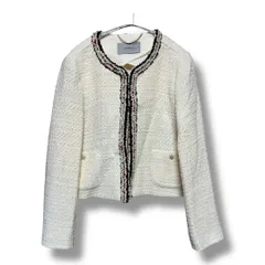MARELLA マレーラ ツイードジャケット ノーカラー 上着 羽織り 式典 セレモニー 上品 アクリル ウール 長袖 ボレロ レディース サイズ40 アイボリー 秋 ゴーゴー古着久喜倉庫店　溝久K197Hのサムネイル