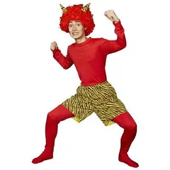 節分 豆まき 鬼 おに 赤鬼 コスプレ カミナリ様 セット 衣装 仮装 変装 コスチューム スーパー 赤鬼 セット   角付き アフロ 全身タイツ トラ柄パンツ 3点セット ハロウィン イベント 学園祭 お祭り 町内会  余興 パーティー