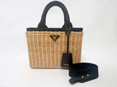 PRADA プラダ かごバッグ トートバッグ ショルダーバッグ MIDOLLINO CANAP NATURALE NER ブラック 1BG835