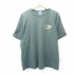 L/古着 チャンピオン champion 半袖 ビンテージ Tシャツ メンズ 90s ワンポイントロゴ コットン クルーネック 緑 グリーン spe 25aug09 中