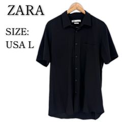 ZARA 半袖シャツ US L UV対策 ブラック BEAT THE HEAT ザラ メンズ 古着 大きいサイズ 大きめ ドレスシャツ