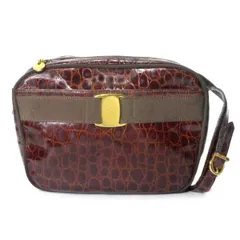 Salvatore Ferragamo　Varaリボン クロコ型押しバッグ（茶）