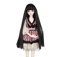 Tanoshow（たのショー）1/3ドール用ウィッグ ストレート ロング 人形用ウィッグ 頭周り約 8-9 インチ(22～24cm) 1/3 BJD SD用 髪 かつら 耐熱 180℃ 高温ウィッグ (ブラック1)