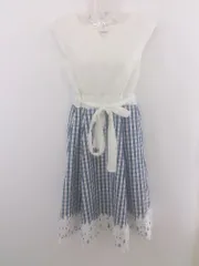 ◇ ◎ tocco closet 切替 チェック デザインレース 半袖 膝丈 ワンピース サイズM ホワイト系 ネイビー レディース P  【1302280005027】