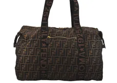 FENDI フェンディ ヴィンテージ ズッカ柄 トラベル ボストンハンドバッグ ナイロン レザー ブラウン 4786M