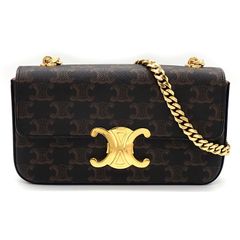セリーヌ CELINE ショルダーバッグ クロード チェーンショルダー 197992DQW.04LU タン トリオンフ キャンバス ゴールド金具 【中古】