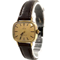 OMEGA オメガ Geneve ジュネーブ レディース腕時計 レザー/手巻き ゴールド文字盤 稼働品【PF-122】