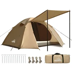 新品 テント 1-4人用 テント ファミリー 【最大肩幅が65cmの4人就寝】 4000mm耐水圧 広い前室 ソロキャンプテント コンパクト 大空間 撥水加工素材 開閉式ベンチ 二重層構造 4シーズン適用 wolfyok outdoors 簡単設営 軽量 UV