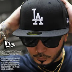 ドジャース 公式 LA キャップ 黒 コーデ ニューエラ NEW ERA メンズ 春夏秋冬用 MLB Dodgers ロゴ 59Fifty 帽子 cap 深め フラットバイザー フィッテッドキャップ シンプル 定番 人気 b系 ヒップホップ 14525221
