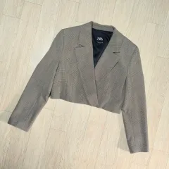 M ) ZARA(ザラ) グレンチェック クロップド ジャケット