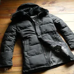 新品*イタリア*De Rosso* フォックスファー 羽毛90% ダウンコート 黒 新品 メンズ 高級 アウター フード・ファー取り外し可◆DRFOX-BK