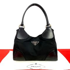 美品 プラダ ショルダーバッグ 三角ロゴ ナイロン レザー シボ革 ブラック PRADA プラダ ショルダーバッグ ナイロン レザー 三角ロゴ ブラック