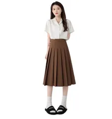 M_ブラウン [ZIBENS] スカート レディース ロングスカート ハイウエスト Aライン 無地 ミモレ丈 プリーツスカート フレア カジュアル おしゃれ 体型カバー 着痩せ かわいい 大人 春 夏 秋 冬 シンプル (M, ブラウン)