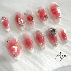 韓国 チークネイル ちーくねいる 蝶々 ワンホン ピンク フレンチマグネットネイル マグネットネイル マグネット フレンチネイル ネイルチップ