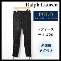 秋冬【未使用】【POLO RALPH LAUREN ポロラルフローレン】コーティング ボンテージ レーシング バイカー スキニー デニム ジーンズ  編み上げ　レースアップ　黒　サイズ26  160 パンツ　レディース　バイク　タグ付き