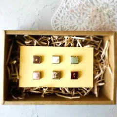 バレンタインデー ホワイトデー 金継ぎ ライン チョコ 美濃焼 タイル ピアス イヤリング ノンホールピアス ギフト ショコラ 小さい 小ぶり シンプル ピンク ホワイト グリーン ブラウン 金