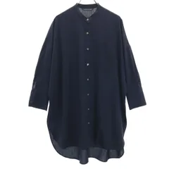 mizuiro ind ミズイロインド ウールブレンド 日本製 長袖 スタンドカラー ロングシャツ 黒 レディース 古着