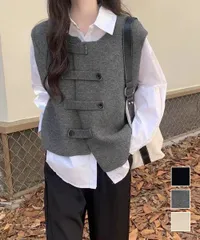 ニットベスト前開きノースリーブトップス冬