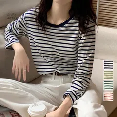 ボーダー柄Tシャツ 長袖カットソー 春秋 。可 ant4y117282