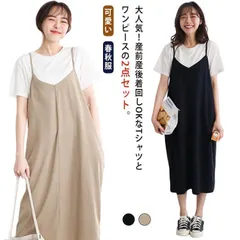マタニティウェア キャミワンピース Tシャツ 2点セット 春秋服 マタニティ服 産前産後 ロング丈 カジュアル 体型カバー 可愛い お洒落 妊娠服 レイヤード キレイめ  Wn9e689