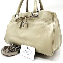 【良品】 PRADA プラダ ヴィッテロ トートバッグ ハンドバッグ ショルダーバッグ リボン ロゴ ベージュ 肌色 レザー 革 ユニセックス 男女兼用 メンズ レディース