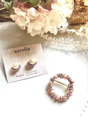 卒入学セット 淡水パールブローチ×コットンパールピアスorイヤリング 紫