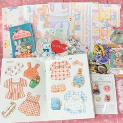ジャンクジャーナル素材♡海外ヴィンテージ紙もの＆ハンドメイドセット うさぎ 洋書ステッカーブック付き ＃3−6