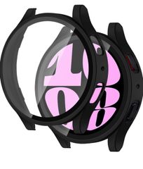 galaxy watch 6 カバー 44mm galaxyウォッチ6 カバー 40mm 44mm、pc 保護ケース 強化ガラス 超薄型 耐衝撃 タッチ感度が良い 高透過率 指紋防止 傷防止 高感度 スクリーンプロテクター付き(44mm、ブラック)