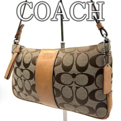 COACH コーチ シグネチャー アクセサリーポーチ ベージュ ブラウン レザーライン Y2K 2000s Vintage Logo Shoulder Bag Mini Purse Handbag　6338